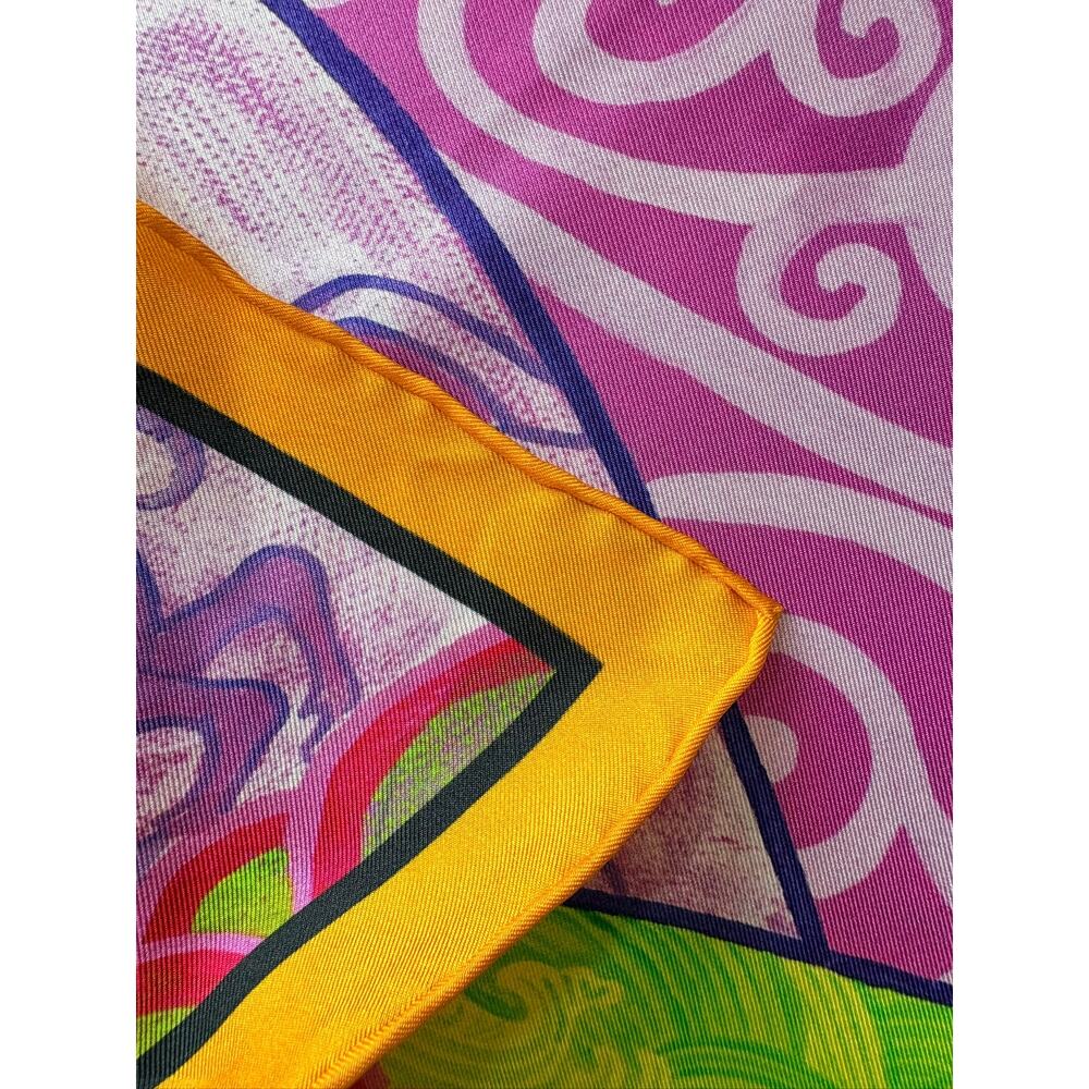 100% Silk Scarf Multicolor Art Print Rolled Hem Square Statement - Picture 7 of 7